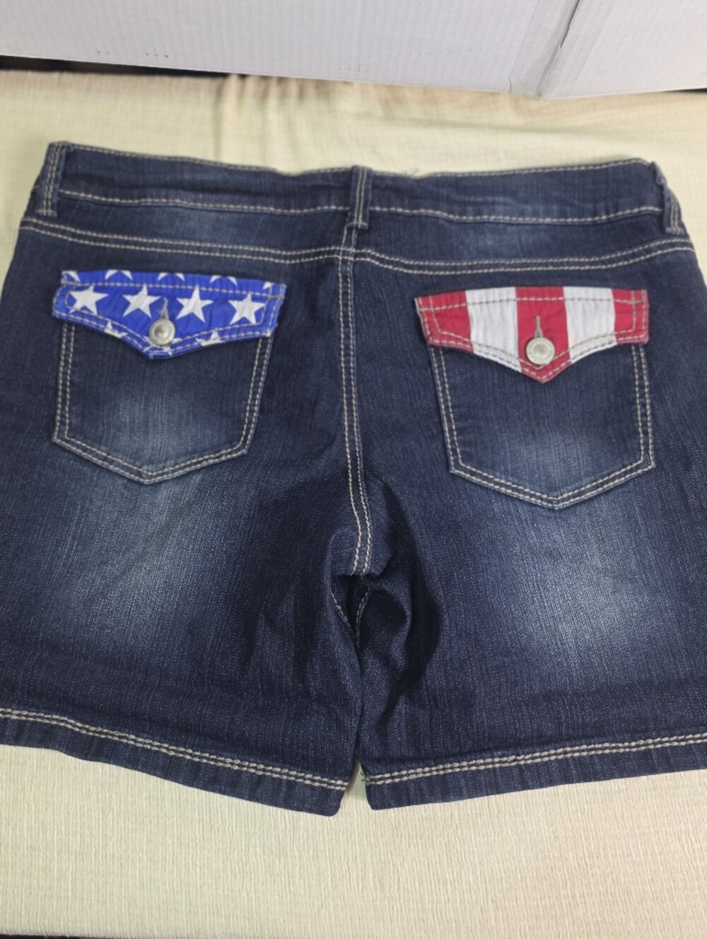 Lei Ashley Low Rise Bermuda Shorts Juniors 15 Dark Wash Denim Patriotic